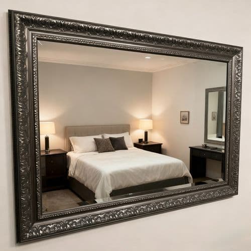 Large Antique Pewter Mirror ornate decorative intricate wall Mirror - BAROQUE