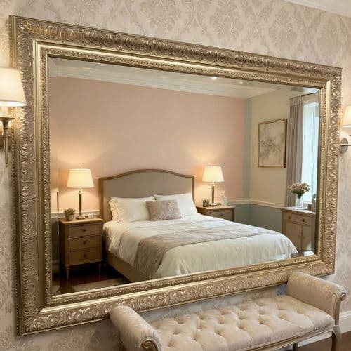 Large Antique Silver Mirror Ornate Decorative Intricate Wall Mirror - BAROQUE
