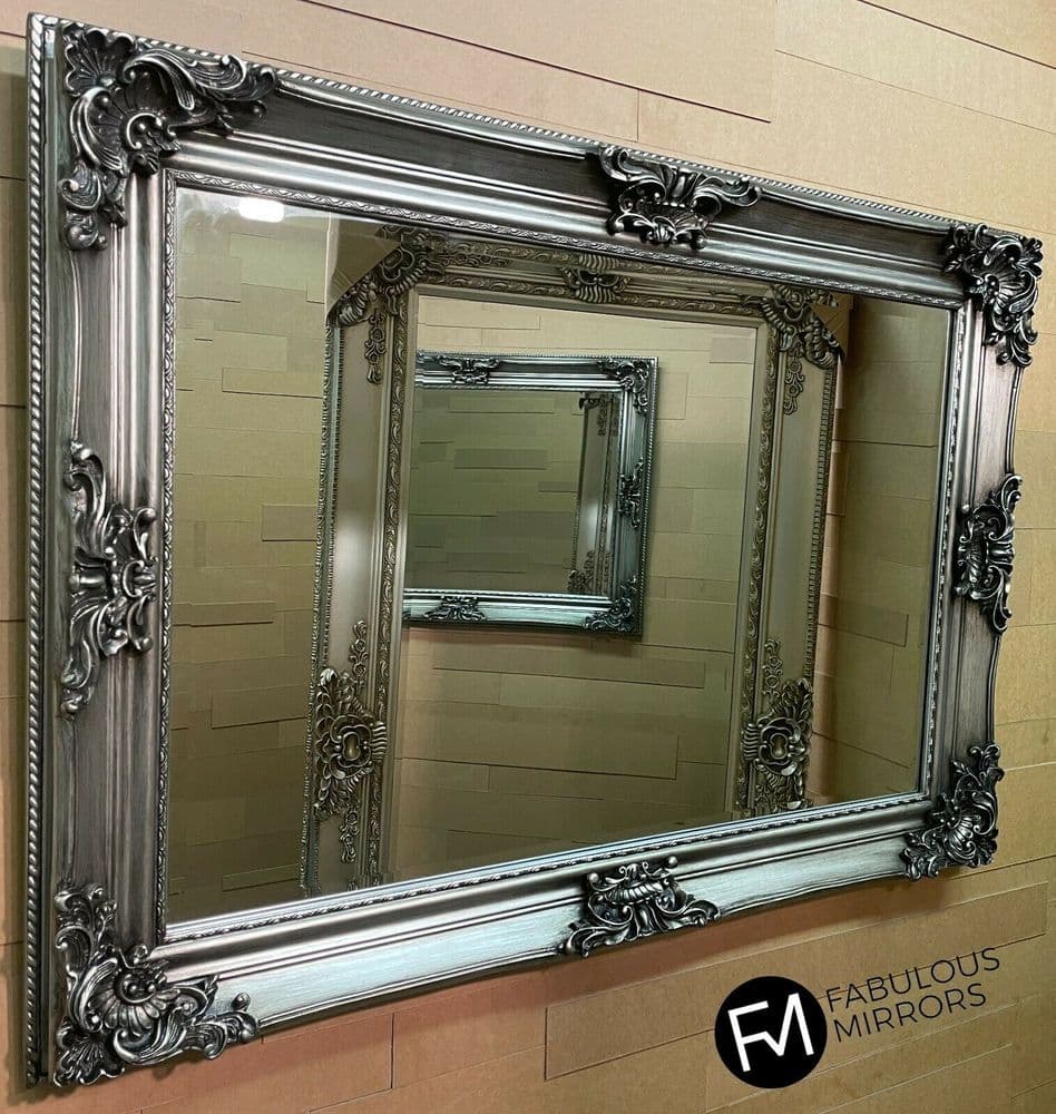 Large Antique Silver Ornate French Decorative Wall Mirror 108cm x 78cm