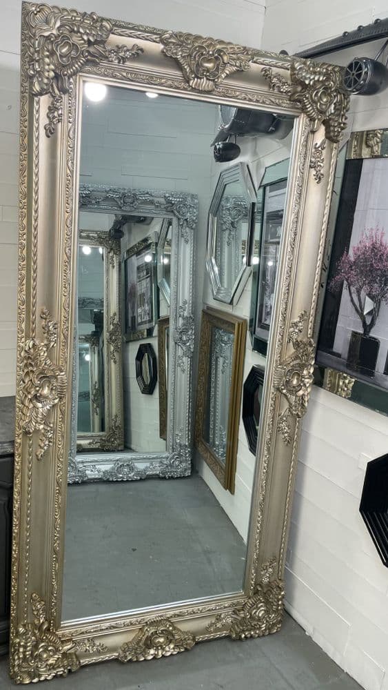 LARGE Antique Silver Ornate Regal Decorative Mirror - Bevelled Glass - PARIS