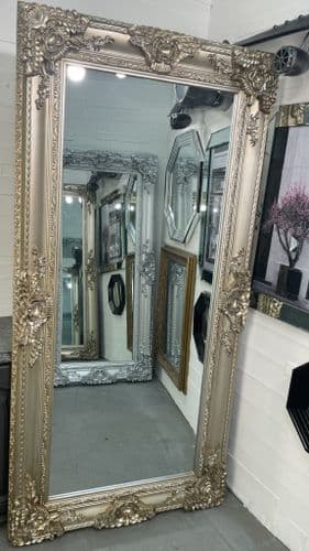 LARGE Antique Silver Ornate Regal Decorative Mirror - Bevelled Glass - PARIS