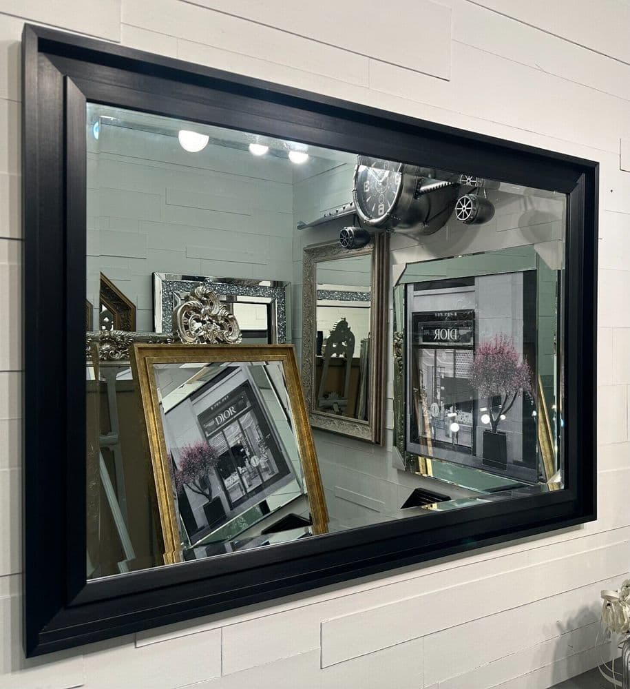 Large Black Mirror Contemporary Design Stepped Frame HOCKNEY Mirror Large black mirror contemporary design stepped frame hockney mirror