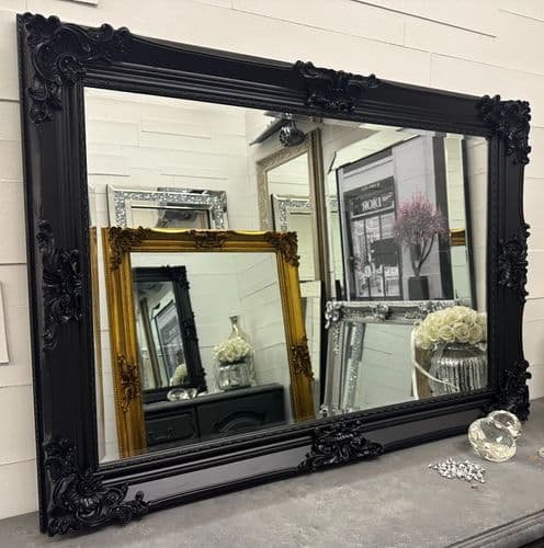 Large Black Ornate Wall Mirror -  Ornate French Decorative - 108cm x 78cm - LYON