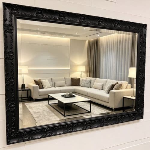 LARGE Black Satin French Framed Decorative Rococo Ornate Wall Mirror OPERA