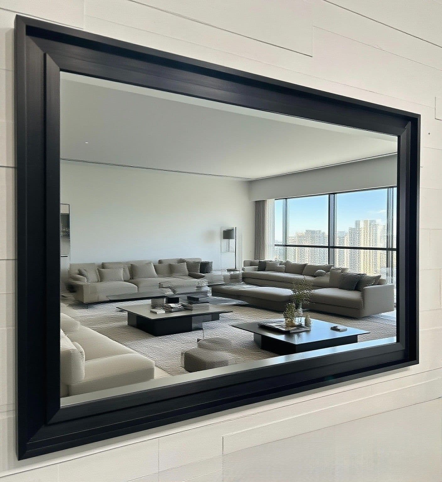 Large Black Solid Wood Mirror Contemporary design Stepped frame HOCKNEY ...