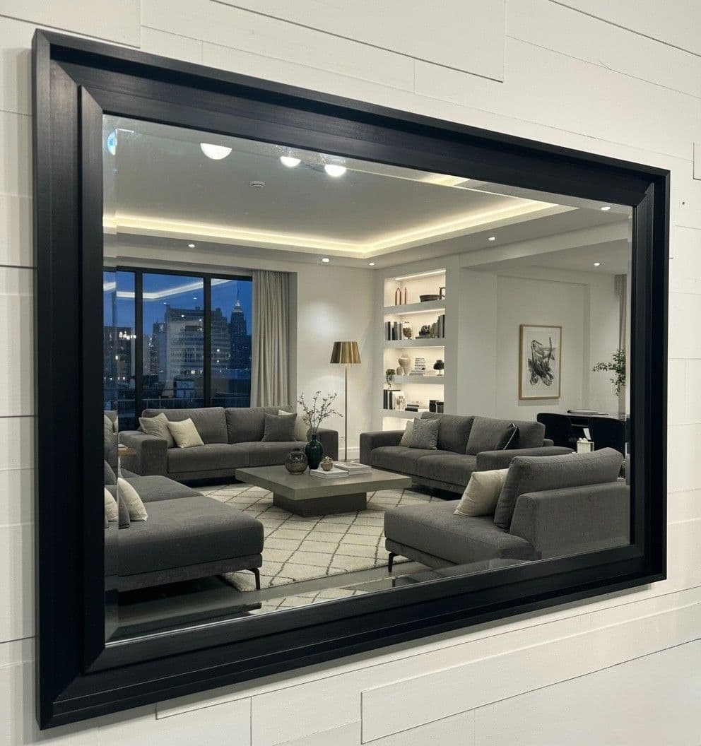 Large Black Solid Wood Mirror Contemporary design Stepped frame HOCKNEY ...