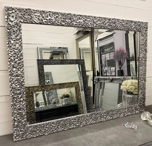 Large Bright Silver Chrome Wave effect Mirror - CHOOSE YOUR SIZE - SOVEREIGN