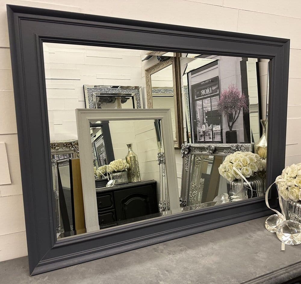 Large Contemporary Dark Grey Solid Wood Mirror CASTERBRIDGE Fabulous
