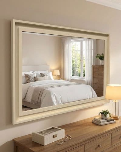 Large Cream Solid Wood Mirror Contemporary design Stepped frame HOCKNEY WOOD