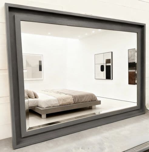 Large Dark Grey Solid Wood Mirror Contemporary design Stepped frame HOCKNEY WOOD