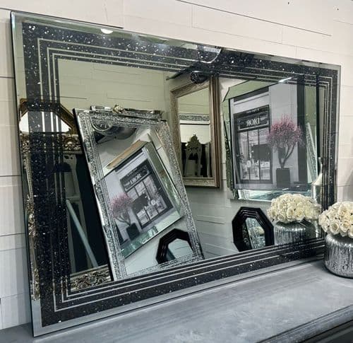 Large Galaxy Crystal Black Mirror Glitzy Diamond Crystal Mirror 120cm x 80cm