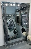 Large Galaxy Crystal Grey Mirror Glitzy Diamond Crystal Mirror 120cm x 80cm