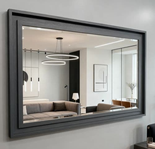 Large Grey Solid Wood Mirror Contemporary design Stepped frame HOCKNEY WOOD