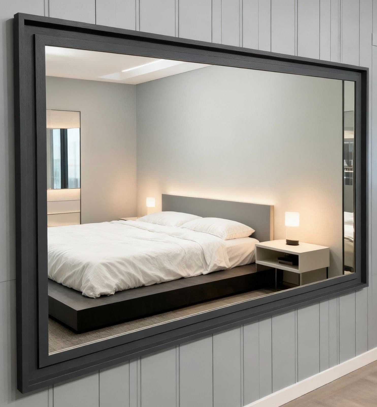 Large Grey Solid Wood Mirror Contemporary design Stepped frame HOCKNEY WOOD