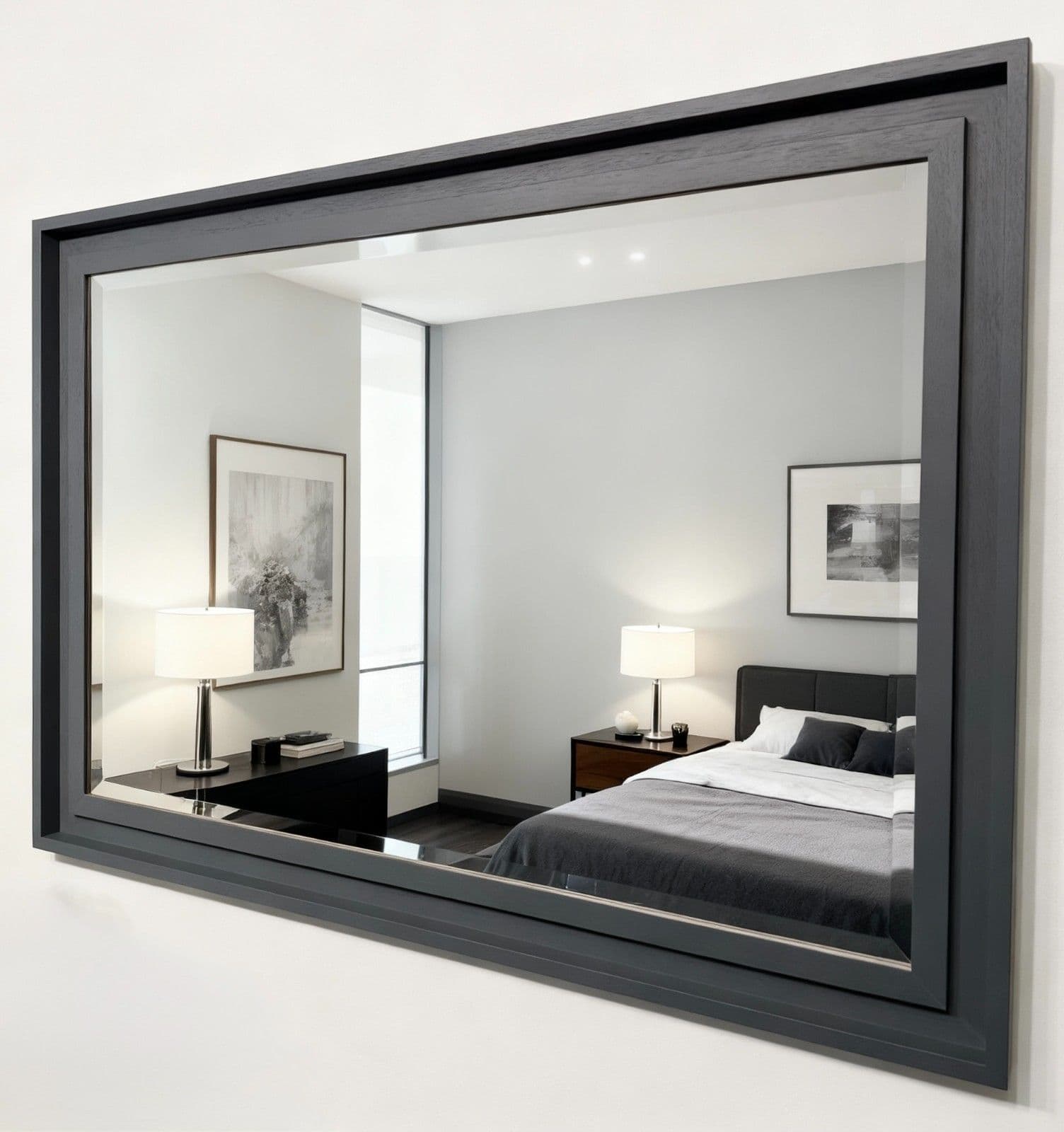 Large Grey Solid Wood Mirror Contemporary design Stepped frame HOCKNEY WOOD