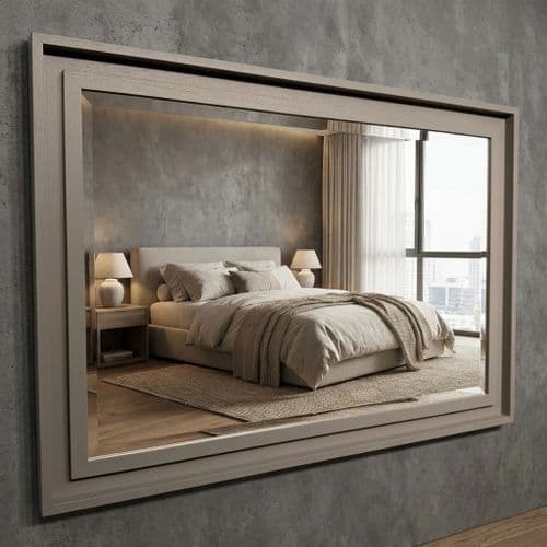 Large Lt Grey Solid Wood Mirror Contemporary design Stepped frame HOCKNEY WOOD