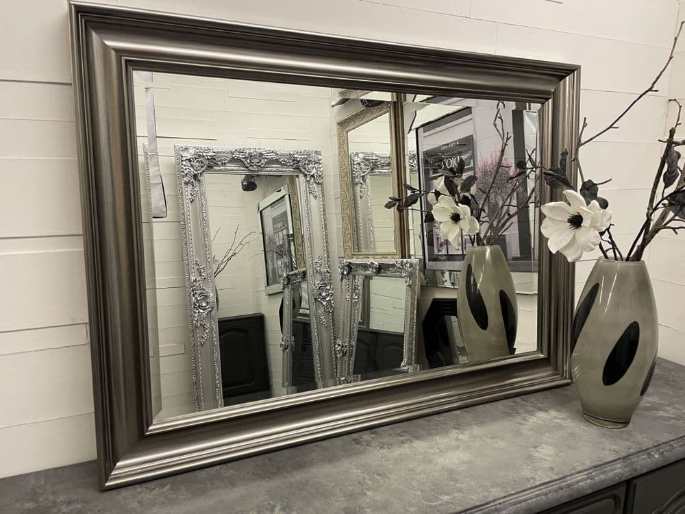 LARGE Pewter Gunmetal Mirror Contemporary Modern Classical Wall Mirror