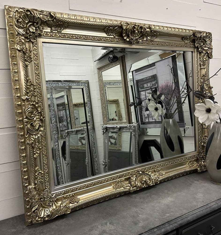 LG Antique Champagne Wall Mirror Ornate Baroque Decorative 120cm x 90cm CLARENCE - Fabulous Mirrors