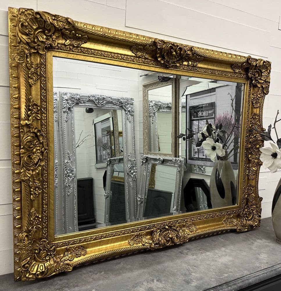 LG Gold Wall Mirror Ornate Baroque Decorative 120cm x 90cm - CLARENCE - Fabulous Mirrors