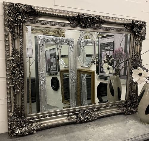 LG Pewter Gunmetal Wall Mirror Ornate Baroque Decorative 120cm x 90cm - CLARENCE - Fabulous Mirrors