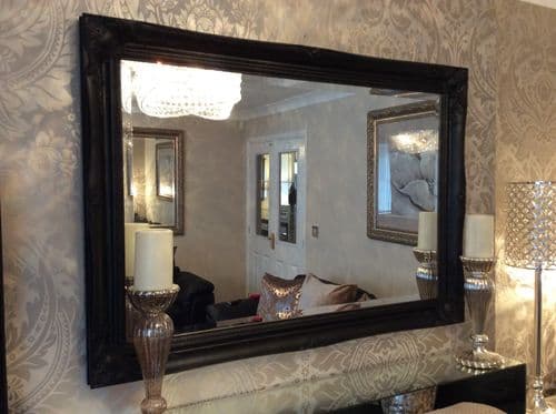 Satin Black Shabby Chic Ornate Decorative Wall Mirror SWEPT FRAME