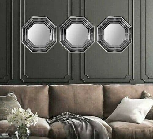Silver Octagon Mirror Set (Choose Set Qty) Contemporary design Qty and frame colour choice