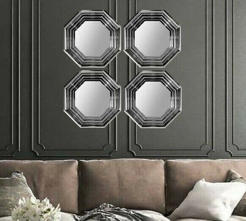 Silver Octagon Mirror Set of 4 Contemporary design Qty and frame colour choice