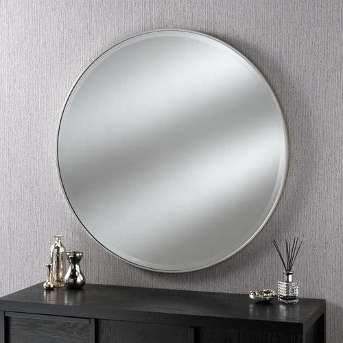 Simple Elegant Round Mirror Bevelled Contemporary Silver 80cm or 100cm - CAMDEN