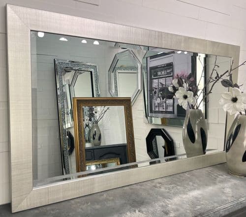 Stunning BROOKLYN BRUSHED Silver Cross Hatch Contemporary mirror (106cm x 75cm)