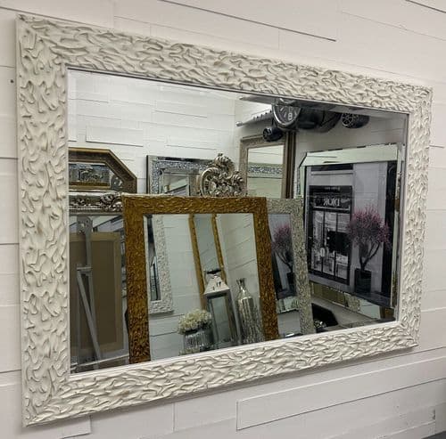White Distressed - Gold Molton Wall Mirror Bevelled Mirror - ALPINE  Choose Size