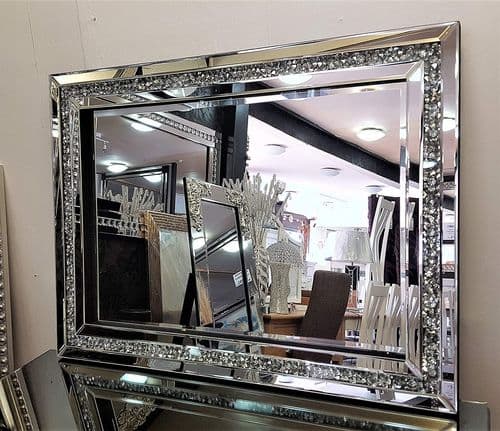 X Large Glitzy Diamond Crystal Mirror - Premium Quality - Gatsby 80x60 - Fabulous Mirrors