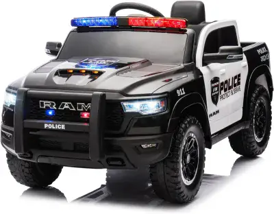 12V Kids Electric Ride On Police Truck - BLACK