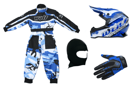 Kids Wulfsport Clothing & Helmet Bundle Deal - BLUE CAMO
