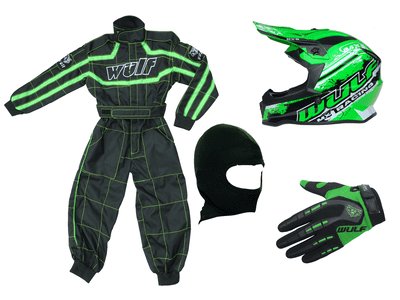Kids Wulfsport Clothing & Helmet Bundle Deal - GREEN