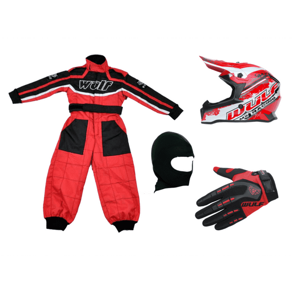 Kids Wulfsport Clothing & Helmet Bundle Deal - RED