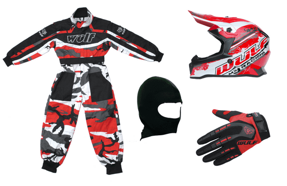 Kids Wulfsport Clothing & Helmet Bundle Deal - RED CAMO