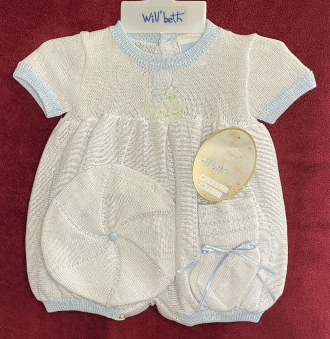 3pc White Blue Knit Set