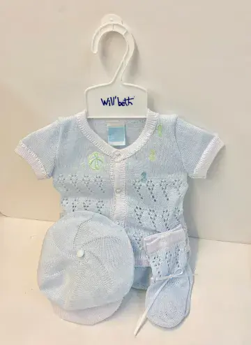 4pc White Blue Knit Set