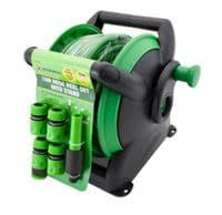 15m 49ft Garden Hose Reel 6 Nozzle Fitting Compact Outdoor Mounted Standing