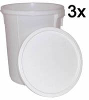 3x 25L WHITE STORAGE BUCKET MOULDED HANDLE PLASTIC RESEALABLE TAMPER EVIDENT LID