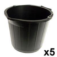 5 X BUCKET 3 GALLON HEAVY DUTY BLACK BUILDERS 14 LITRE PLASTIC BUCKET HANDLE
