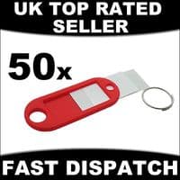 50 PLASTIC ASSORTED COLOURS KEY RING ID TAG TAGS FOB FOBS KEYRING LUGGAGE NAME