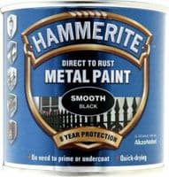 HAMMERITE SMOOTH BLACK PAINT DIRECT TO RUST QUICK DRYING METAL PAINT 250ML