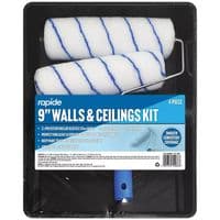 PAINT ROLLER SET KIT TRAY ROOM PAINTING WALL 9" INCH HANDLE DECORATING HOME 4PCE