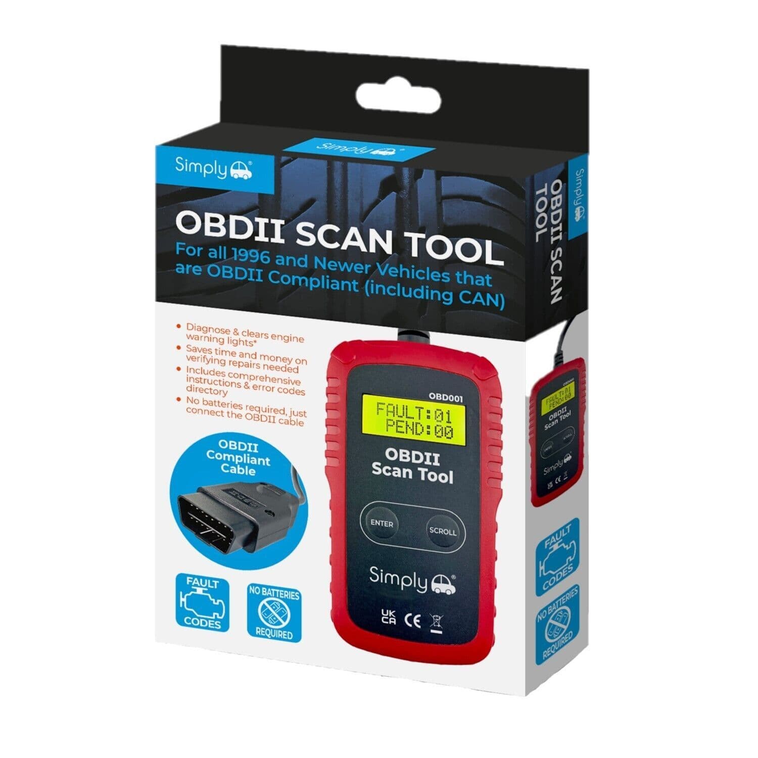 SIMPLY OBD2 OBDII FAULT CODE READER SCANNER ENGINE CAR DIAGNOSTIC RESET ...