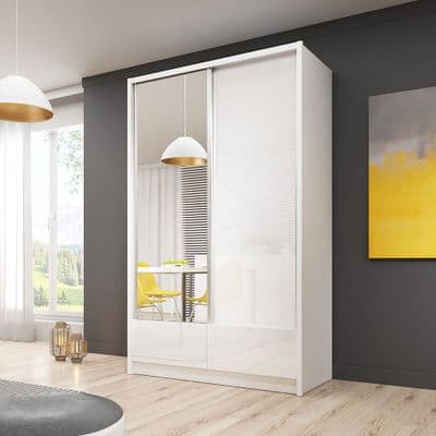 Arya I White Gloss 134cm/154cm/184cm/204cm 2 Door Sliding Wardrobe White