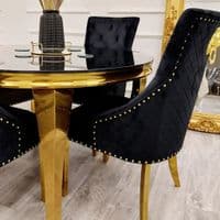 Asher 1.3m  Round Glass Dining Table Gold Frame With White Top