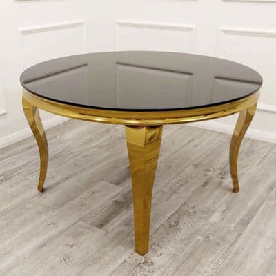 Asher 1.3m  Round Glass Dining Table Gold Frame With White Top