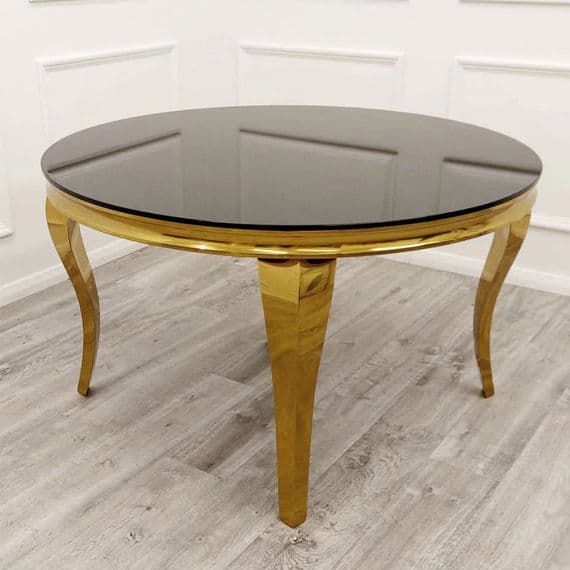 Asher 1.3m  Round Glass Dining Table Gold Frame With White Top