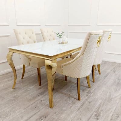 Asher Glass Dining Table Gold Frame With White Top